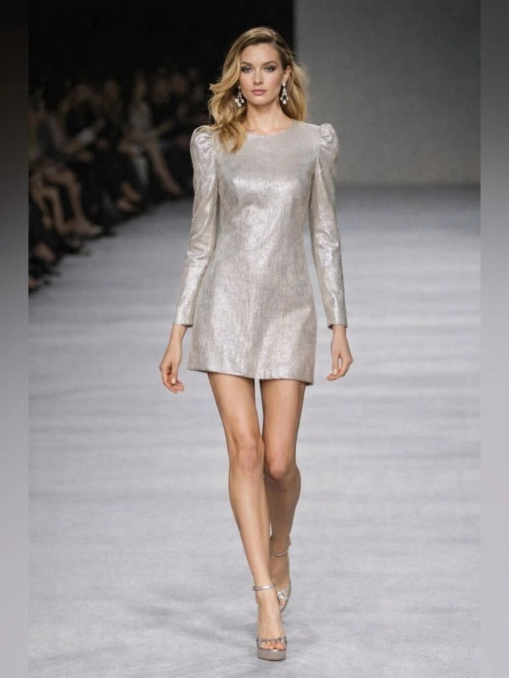 Rachel Zoe Silver Metallic Millie Long Sleeve Mini Dress
